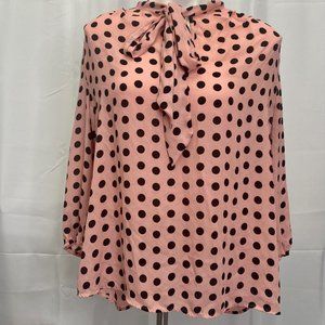 SZ XLPink and Black Polka Dot New York and Company Blouse with tie